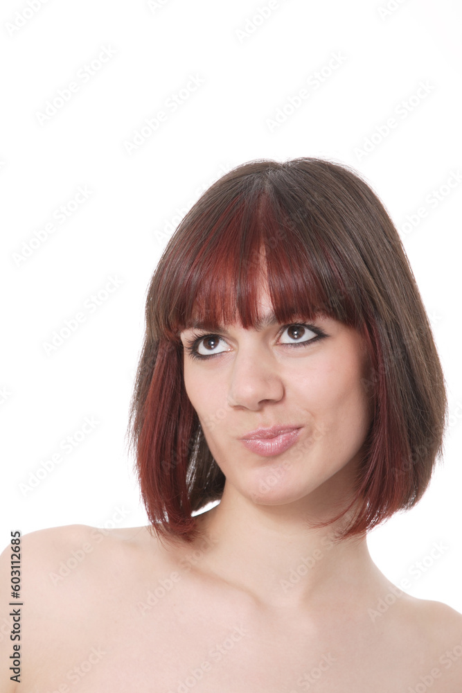 Closeup portrait of a happy young woman smiling isolated on white background Closeup portrait of a happy young woman smiling isolated on white background