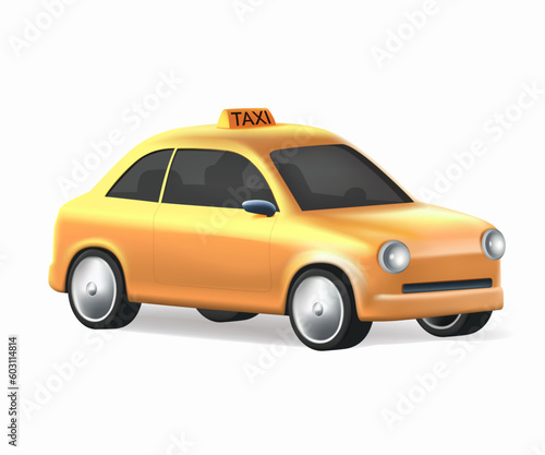 Fototapeta Naklejka Na Ścianę i Meble -  Taxi. Car Vector icon isolated on white background. Taxi 3D icon. Yellow taxi car with roof sign. UI icon