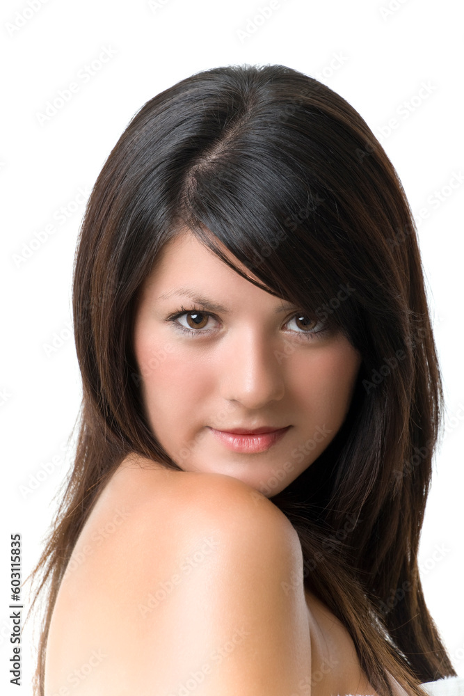 Close-up portrait of a young sexy smiling woman, isolated on white background Close-up portrait of a young sexy smiling woman, isolated on white background