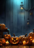 Happy Halloween posters. pumpkin wallpaper with scary face. with a fantastic background. generative ai