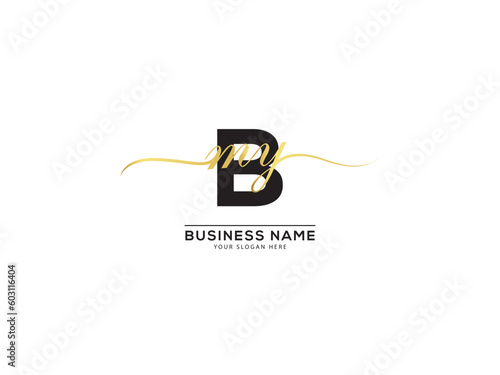 Handwriting Signature Bmy Logo Letter, Golden Color Bmy mby Logo Icon For Your Luxury Product photo