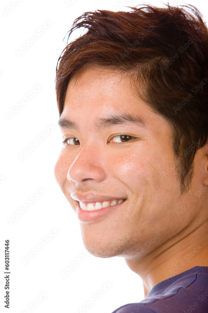 Closeup of Asian man smiling happy into camera. Isolated on white. Closeup of Asian man smiling happy into camera. Isolated on white.