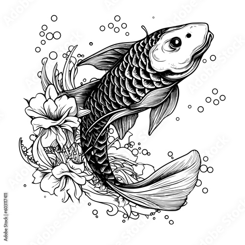 Koi fish with flowers ,Fishing Svg, Bass Fish Svg, Fish Clipart, Fish Vector, Fish Cricut, Fish Cut file, Fish Shirt, Svg Png, Logo, Design