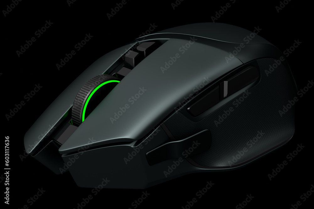 Modern wireless gaming computer mouse isolated on black background Modern wireless gaming computer mouse isolated on black background