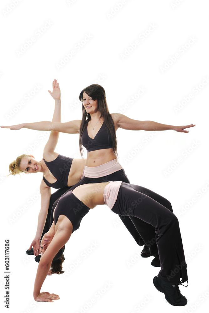 group of young woman isolaed on white exercising fitness group of young woman isolaed on white exercising fitness