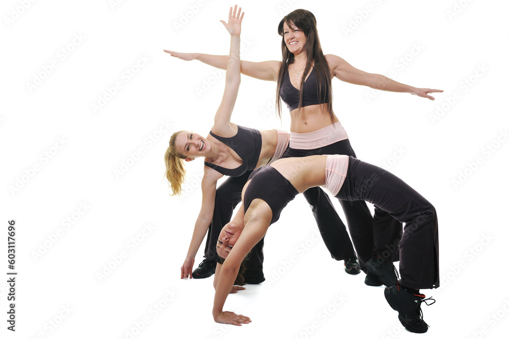 group of young woman isolaed on white exercising fitness group of young woman isolaed on white exercising fitness