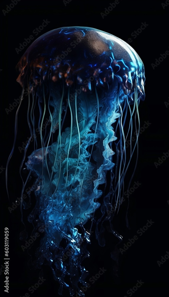 Blue Jelly Fish In The Dark | Deep Water | 3d | Created With Generative AI Blue Jelly Fish In The Dark | Deep Water | 3d | Created With Generative AI