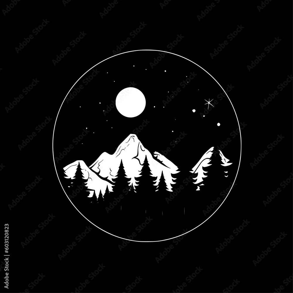 Night Sky - Black and White Isolated Icon - Vector illustration