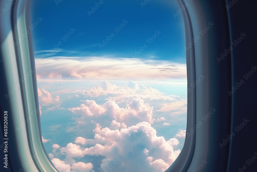 Beautiful sky view from airplane window. AI generated image. Beautiful sky view from airplane window. AI generated image.