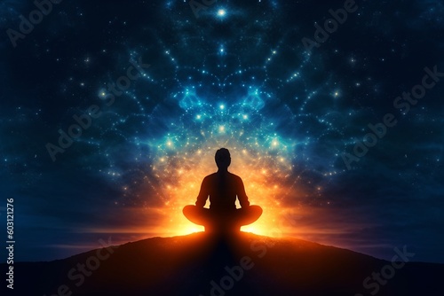 Person meditating and gaining inner power and peace, generative ai image, spiritual transformation concept
