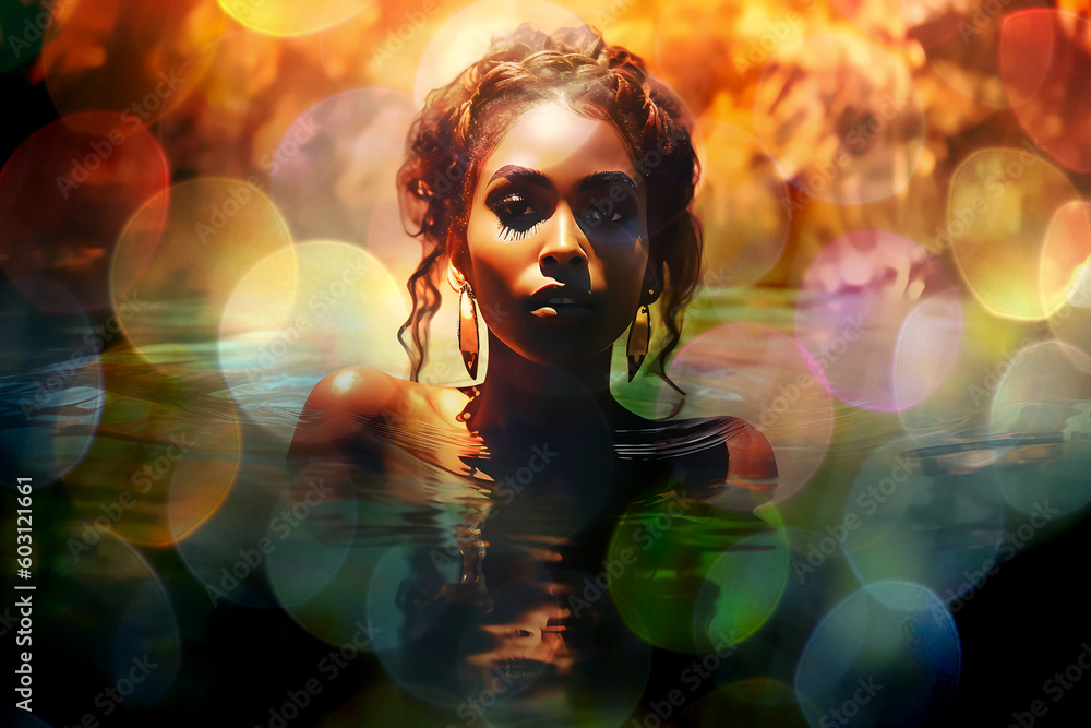 fantasy painting of beautiful young black woman at desert spa in extravagant flamboyant art nouveau style with lens flare fantasy painting of beautiful young black woman at desert spa in extravagant flamboyant art nouveau style with lens flare