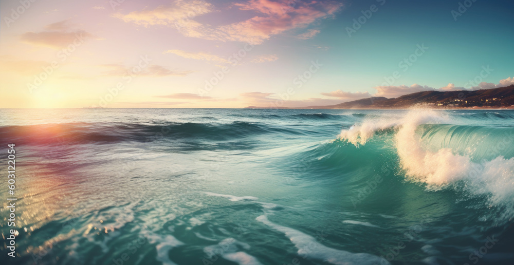 Fototapeta premium Big powerful ocean wave. Generative AI
