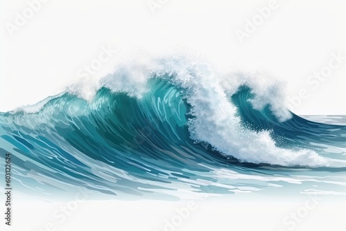 powerful ocean wave crashing towards the shore Generative AI © AkuAku