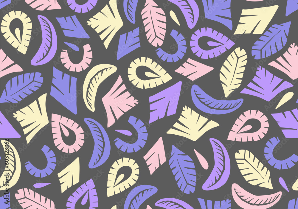 Naklejka premium Seamless repeat pattern with abstract scissor cut shapes. Poster, wallpaper, fabric, packaging and corporate identity in modern collage style.