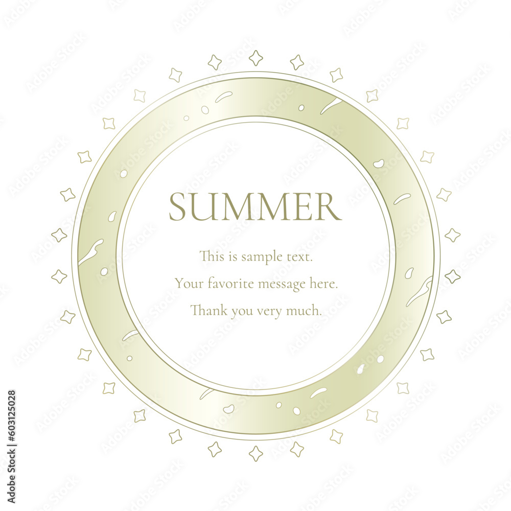 素材_フレーム_太陽と海と空をモチーフにした夏の飾り枠。ゴールドの高級感ある囲みのデザイン