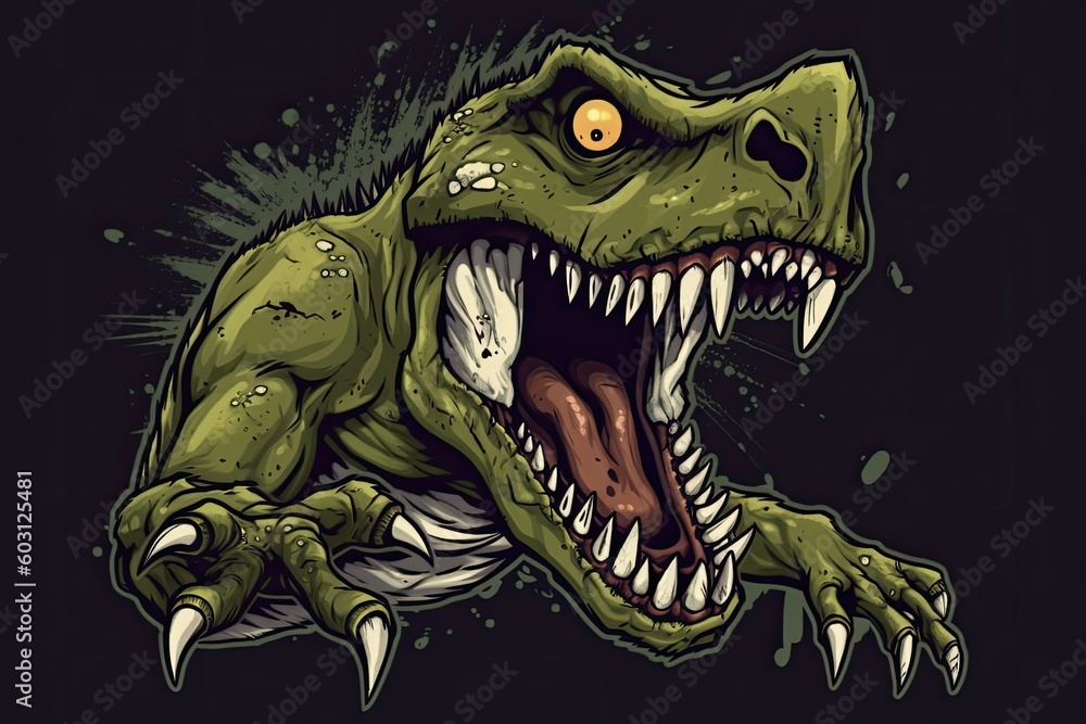 roaring dinosaur with open jaws on a t-shirt Generative AI roaring dinosaur with open jaws on a t-shirt Generative AI