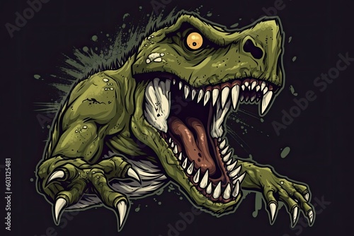 roaring dinosaur with open jaws on a t-shirt Generative AI © AkuAku