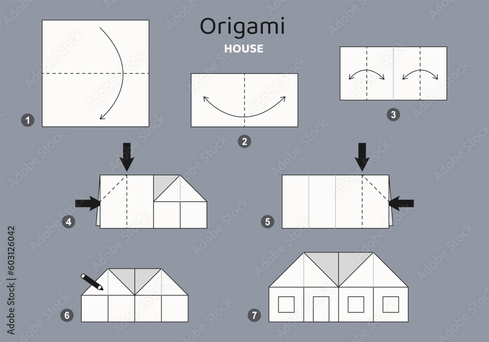 Origami tutorial for kids. Origami cute house.
