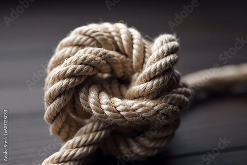 Knot on a rope, close-up. Problem concept. AI generated image.