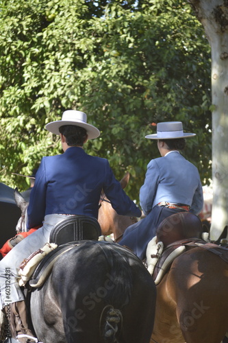Horse riders in the famous April fair of Seville. Andalusia, Spain 
