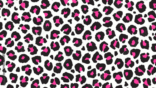 Seamless leopard fur pattern. Fashionable wild leopard print background. Modern panther animal fabric textile print design. Stylish vector black and pink illustration