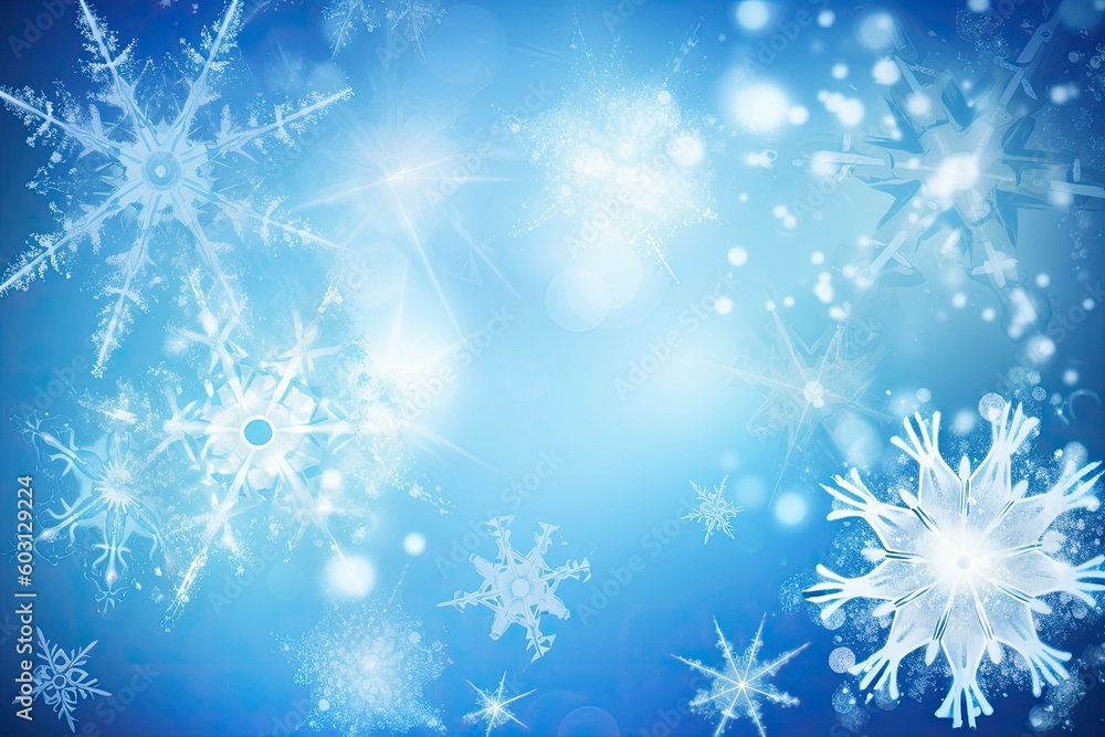 wintry blue background with delicate white snowflakes falling Generative AI wintry blue background with delicate white snowflakes falling Generative AI