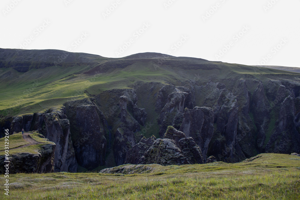 Naklejka premium green grassy and rocky mountains in Iceland 