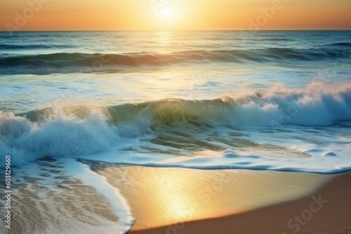 picturesque sunset over the ocean waves Generative AI
