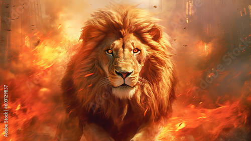 Lion of Judah  exuding strength and power. Christian conceptual illustration. AI generated image