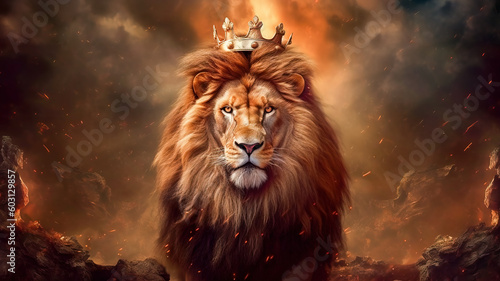 Lion of Judah, exuding strength and power. Christian conceptual illustration. AI generated image photo
