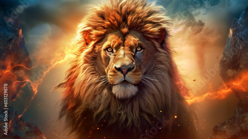 Lion of Judah, exuding strength and power. Christian conceptual illustration. AI generated image
