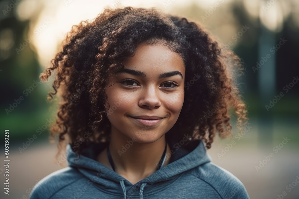 Ethnic woman training in park. Created with artificial intelligence. Ethnic woman training in park. Created with artificial intelligence.