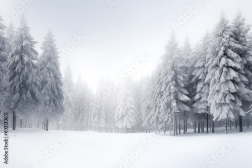 winter wonderland forest with snow-covered trees Generative AI