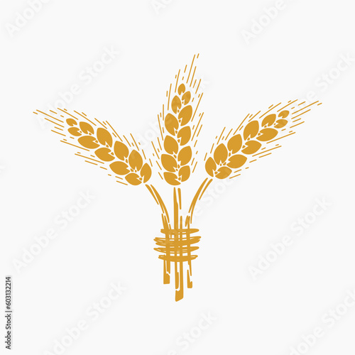 Vector Ears of Wheat, Grain Spikes, Barley, Rye icon. Great for Bread Packaging, Beer labels etc.
