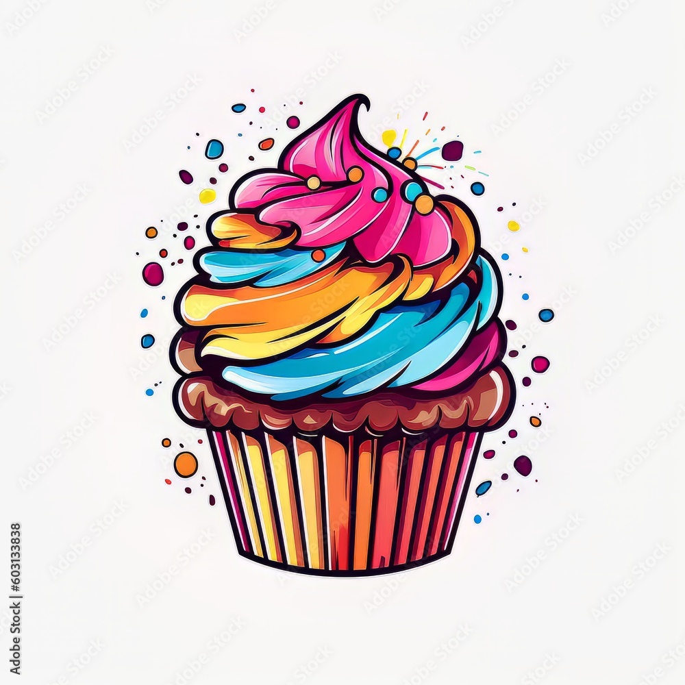 A drawing of a cupcake with frosting and colored sprinkles with Generative AI technology