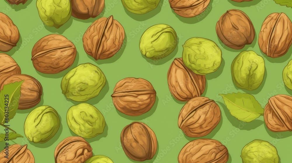 Organic Walnut Nuts Cartoon Horizontal Background Illustration. Nutritious Vegetarian Protein Snack. Ai Generated drawing Background Illustration with Delicious Tasty Walnut Nuts. Generative AI Organic Walnut Nuts Cartoon Horizontal Background Illustration. Nutritious Vegetarian Protein Snack. Ai Generated drawing Background Illustration with Delicious Tasty Walnut Nuts. Generative AI