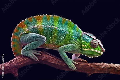 Lizard chameleon on black background Generative AI
