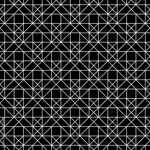Seamless surface pattern design with triangles, squares, quadrangles ornament. Repeated polygons background. Crossing lines. Geometric figures motif. Digital paper, textile print.
