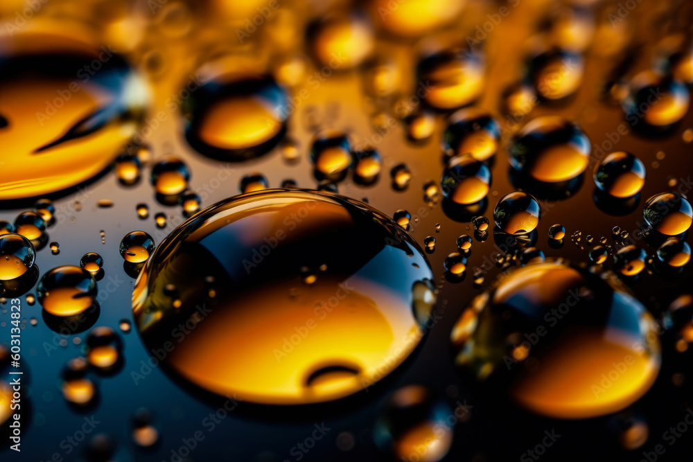 background, some drops of water on a yellow background and gold, in the style of dark black and light amber, Generative AI background, some drops of water on a yellow background and gold, in the style of dark black and light amber, Generative AI