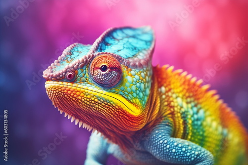 Lizard chameleon on colorful background Generative AI