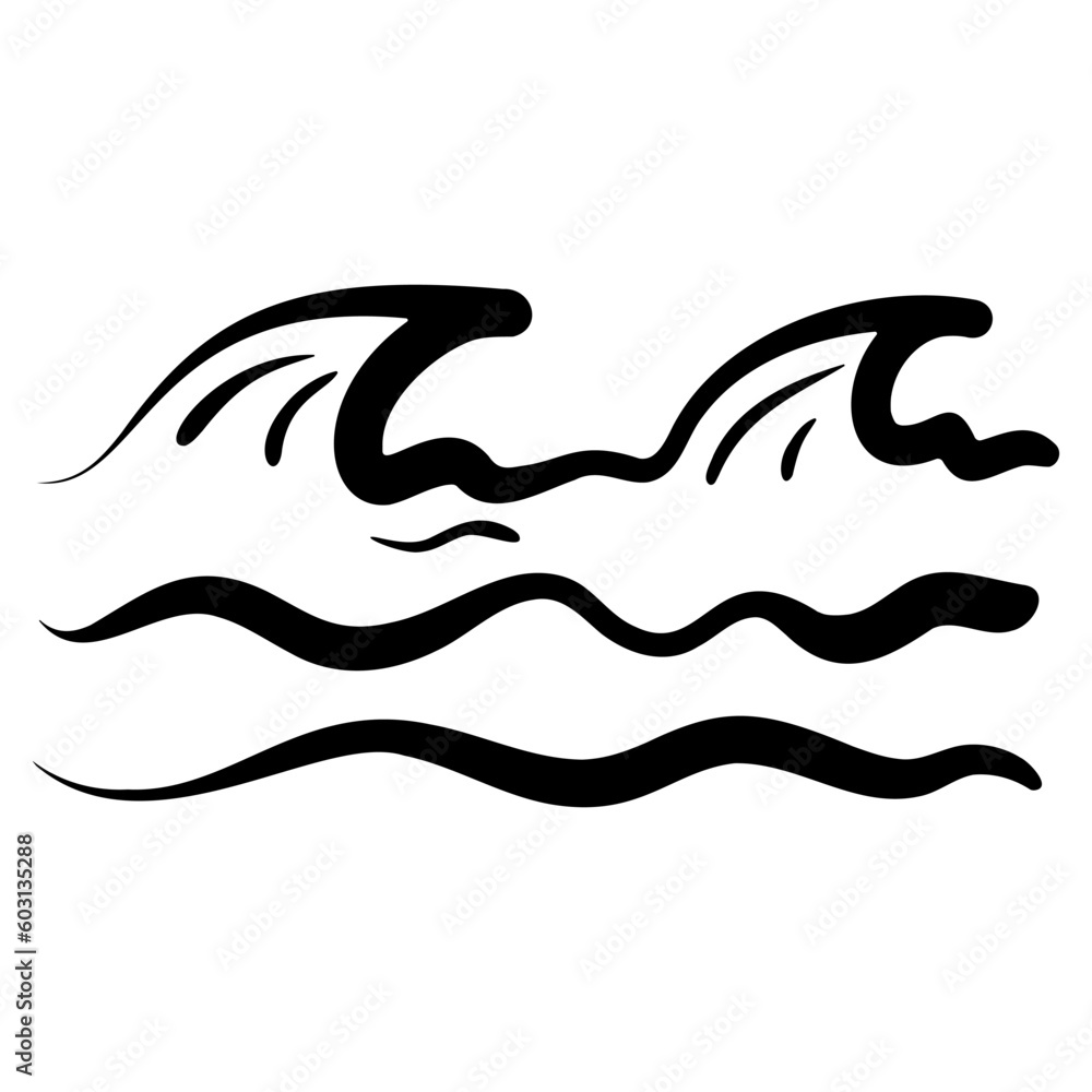 Abstract sketch of sea waves. Stylized seascape. Hand drawn doodle waves. Water sign. Vector illustration. Abstract sketch of sea waves. Stylized seascape. Hand drawn doodle waves. Water sign. Vector illustration.
