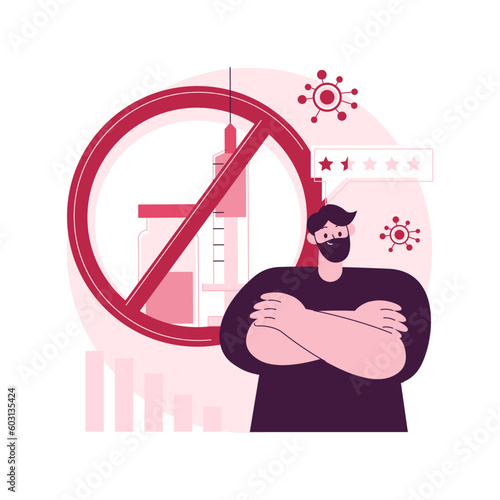 Refusal of vaccination abstract concept vector illustration. Vaccine injection refusal risk, application, mandatory immunization, vaccination hesitancy, reasons to refuse abstract metaphor.
