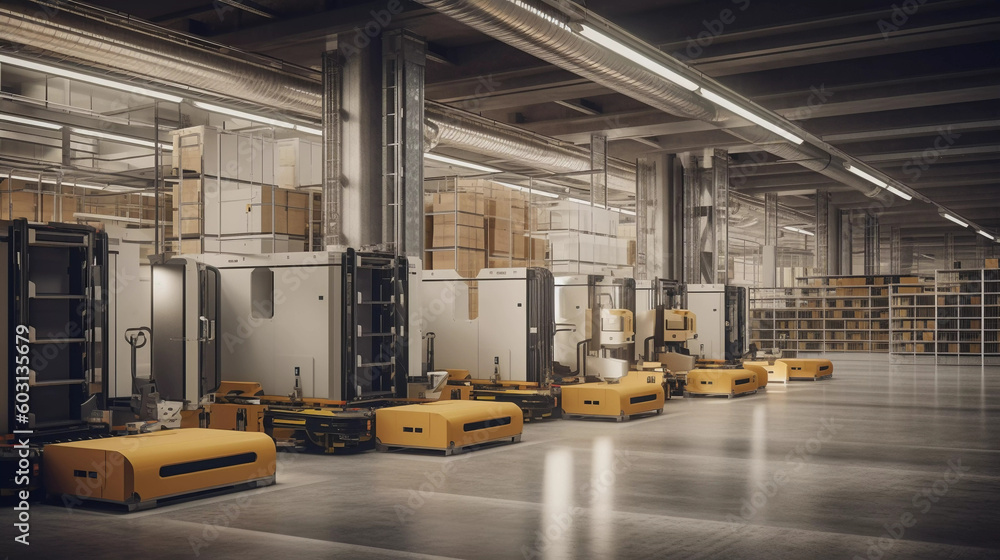 Logistic Presentation Business E-Commerce Onlineshop Delivery Center Modern Robots Shelfs Parcels AI Generated Logistic Presentation Business E-Commerce Onlineshop Delivery Center Modern Robots Shelfs Parcels AI Generated