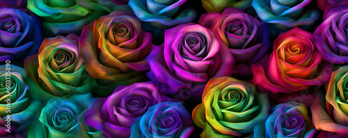 Seamless rainbow roses pattern design. wallpaper background created with Generative AI technology