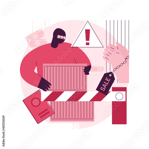 Smuggling abstract concept vector illustration. Illegal goods transportation, people trafficking, illicit transfer, immigration with fake documents, crossing border, contraband abstract metaphor.
