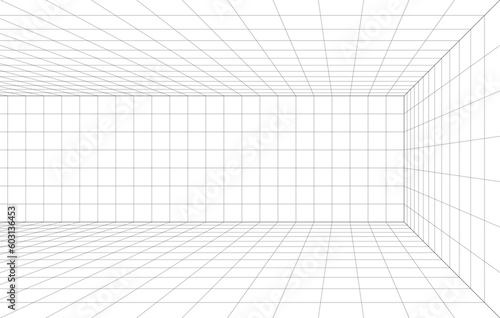 corner view of a room, black lines perspective grid 