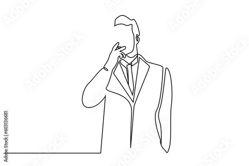 businessman cool cigarette stand suit line art