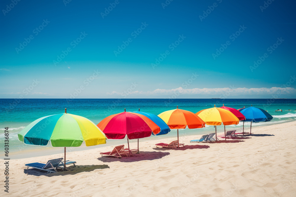 A colorful beach scene a perfect summer vacation Generative AI