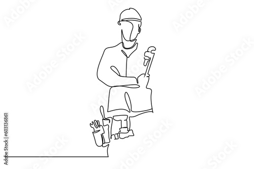 man technical master home service industrial repairman tools pose line art