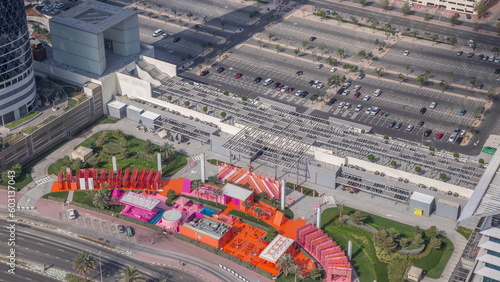 Gate Avenue new promenade aerial timelapse, located in Dubai international financial center.